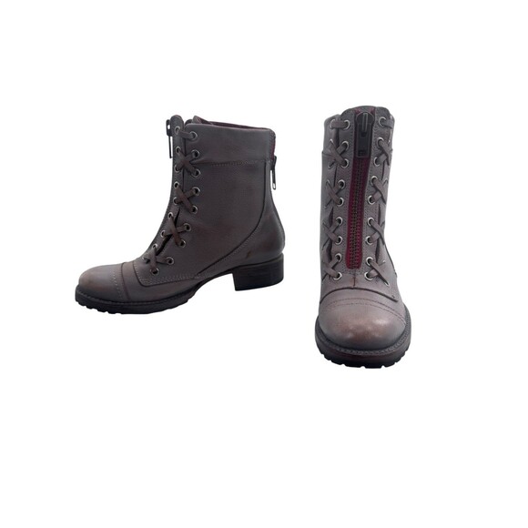 Freebird Boots Women 7 Liverpool Combat Ankle Leather Gray Red Grunge Steampunk - Picture 1 of 16